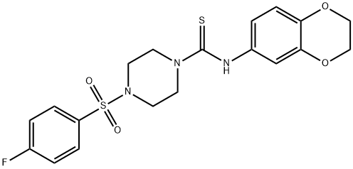 N-(2,3-dihydro-1,4-benzodioxin-6-yl)-4-(4-fluorophenyl)sulfonylpiperazine-1-carbothioamide Struktur