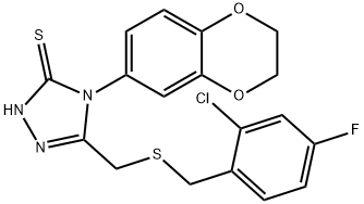 3-[(2-chloro-4-fluorophenyl)methylsulfanylmethyl]-4-(2,3-dihydro-1,4-benzodioxin-6-yl)-1H-1,2,4-triazole-5-thione Struktur