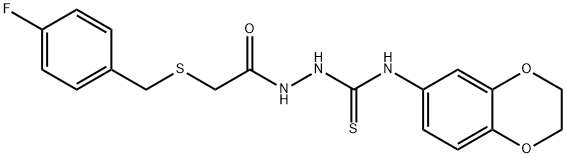 1-(2,3-dihydro-1,4-benzodioxin-6-yl)-3-[[2-[(4-fluorophenyl)methylsulfanyl]acetyl]amino]thiourea Struktur