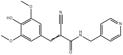 (E)-2-cyano-3-(4-hydroxy-3,5-dimethoxyphenyl)-N-(pyridin-4-ylmethyl)prop-2-enamide Struktur