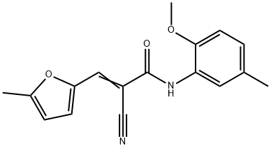 (E)-2-cyano-N-(2-methoxy-5-methylphenyl)-3-(5-methylfuran-2-yl)prop-2-enamide Struktur