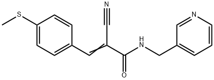 (E)-2-cyano-3-(4-methylsulfanylphenyl)-N-(pyridin-3-ylmethyl)prop-2-enamide Struktur