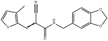 (Z)-N-(1,3-benzodioxol-5-ylmethyl)-2-cyano-3-(3-methylthiophen-2-yl)prop-2-enamide Struktur