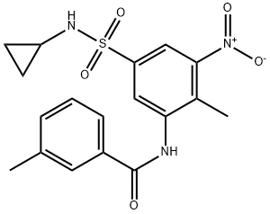 N-[5-(cyclopropylsulfamoyl)-2-methyl-3-nitrophenyl]-3-methylbenzamide Struktur