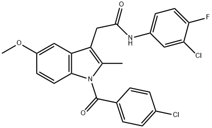 2-[1-(4-chlorobenzoyl)-5-methoxy-2-methylindol-3-yl]-N-(3-chloro-4-fluorophenyl)acetamide Struktur