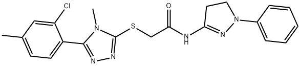 2-[[5-(2-chloro-4-methylphenyl)-4-methyl-1,2,4-triazol-3-yl]sulfanyl]-N-(2-phenyl-3,4-dihydropyrazol-5-yl)acetamide Struktur