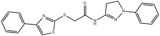 N-(2-phenyl-3,4-dihydropyrazol-5-yl)-2-[(4-phenyl-1,3-thiazol-2-yl)sulfanyl]acetamide Struktur