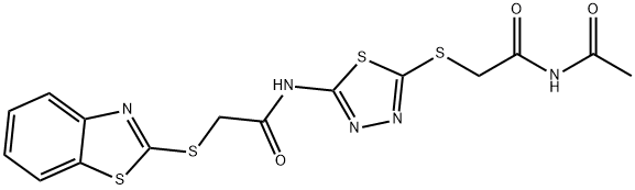 N-[5-(2-acetamido-2-oxoethyl)sulfanyl-1,3,4-thiadiazol-2-yl]-2-(1,3-benzothiazol-2-ylsulfanyl)acetamide Struktur