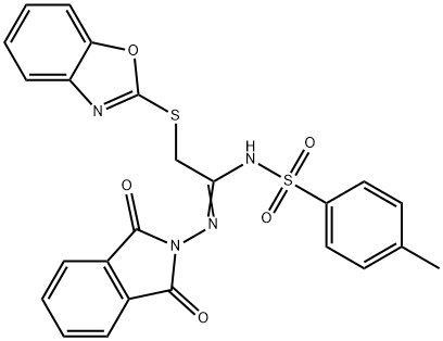 2-(1,3-benzoxazol-2-ylsulfanyl)-N-(1,3-dioxoisoindol-2-yl)-N'-(4-methylphenyl)sulfonylethanimidamide Struktur