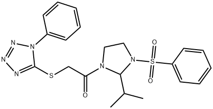 1-[3-(benzenesulfonyl)-2-propan-2-ylimidazolidin-1-yl]-2-(1-phenyltetrazol-5-yl)sulfanylethanone Struktur