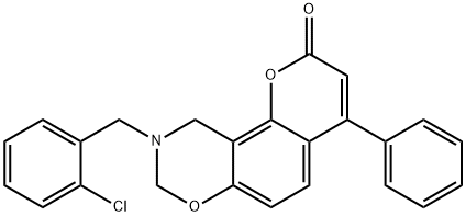 9-[(2-chlorophenyl)methyl]-4-phenyl-8,10-dihydropyrano[2,3-f][1,3]benzoxazin-2-one Struktur