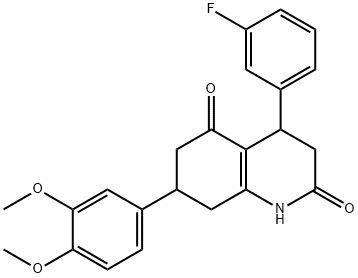 7-(3,4-dimethoxyphenyl)-4-(3-fluorophenyl)-1,3,4,6,7,8-hexahydroquinoline-2,5-dione Struktur