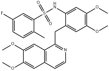 N-[2-[(6,7-dimethoxyisoquinolin-1-yl)methyl]-4,5-dimethoxyphenyl]-5-fluoro-2-methylbenzenesulfonamide Struktur