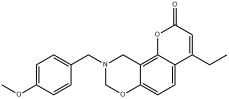 4-ethyl-9-[(4-methoxyphenyl)methyl]-8,10-dihydropyrano[2,3-f][1,3]benzoxazin-2-one Struktur