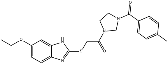 2-[(6-ethoxy-1H-benzimidazol-2-yl)sulfanyl]-1-[3-(4-methylbenzoyl)imidazolidin-1-yl]ethanone Struktur