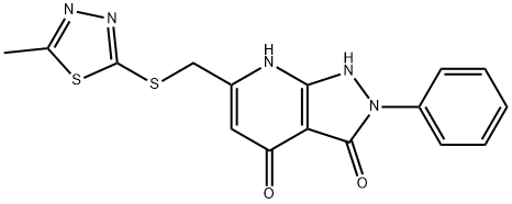 6-[(5-methyl-1,3,4-thiadiazol-2-yl)sulfanylmethyl]-2-phenyl-1,7-dihydropyrazolo[3,4-b]pyridine-3,4-dione Struktur