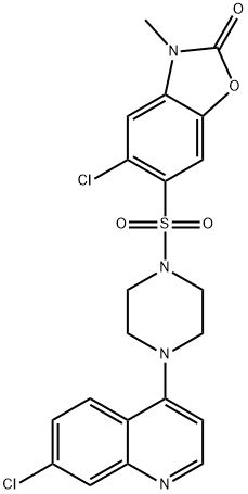 5-chloro-6-[4-(7-chloroquinolin-4-yl)piperazin-1-yl]sulfonyl-3-methyl-1,3-benzoxazol-2-one Struktur