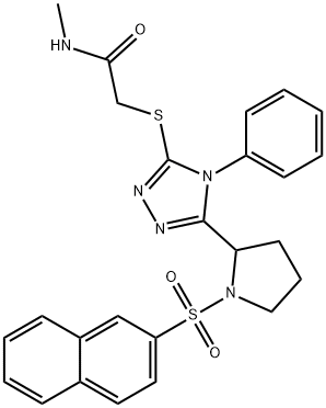 N-methyl-2-[[5-(1-naphthalen-2-ylsulfonylpyrrolidin-2-yl)-4-phenyl-1,2,4-triazol-3-yl]sulfanyl]acetamide Struktur