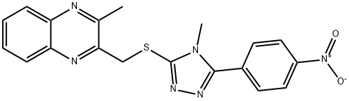 2-methyl-3-[[4-methyl-5-(4-nitrophenyl)-1,2,4-triazol-3-yl]sulfanylmethyl]quinoxaline Struktur