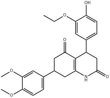 7-(3,4-dimethoxyphenyl)-4-(3-ethoxy-4-hydroxyphenyl)-1,3,4,6,7,8-hexahydroquinoline-2,5-dione Struktur