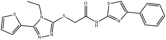 2-[(4-ethyl-5-thiophen-2-yl-1,2,4-triazol-3-yl)sulfanyl]-N-(4-phenyl-1,3-thiazol-2-yl)acetamide Struktur