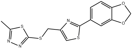 2-[[2-(1,3-benzodioxol-5-yl)-1,3-thiazol-4-yl]methylsulfanyl]-5-methyl-1,3,4-thiadiazole Struktur