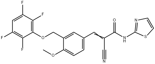 (E)-2-cyano-3-[4-methoxy-3-[(2,3,5,6-tetrafluorophenoxy)methyl]phenyl]-N-(1,3-thiazol-2-yl)prop-2-enamide Struktur