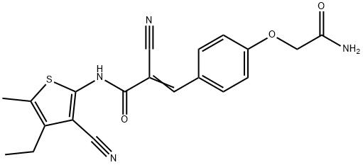 (E)-3-[4-(2-amino-2-oxoethoxy)phenyl]-2-cyano-N-(3-cyano-4-ethyl-5-methylthiophen-2-yl)prop-2-enamide Struktur