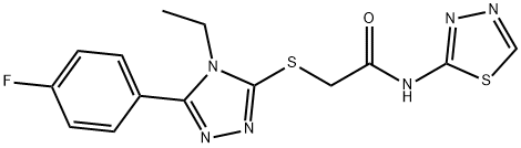 2-[[4-ethyl-5-(4-fluorophenyl)-1,2,4-triazol-3-yl]sulfanyl]-N-(1,3,4-thiadiazol-2-yl)acetamide Struktur