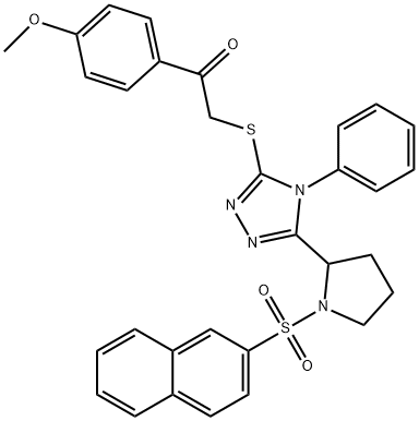 1-(4-methoxyphenyl)-2-[[5-(1-naphthalen-2-ylsulfonylpyrrolidin-2-yl)-4-phenyl-1,2,4-triazol-3-yl]sulfanyl]ethanone Struktur