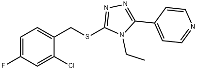 4-[5-[(2-chloro-4-fluorophenyl)methylsulfanyl]-4-ethyl-1,2,4-triazol-3-yl]pyridine Struktur