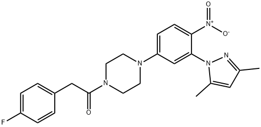 1-[4-[3-(3,5-dimethylpyrazol-1-yl)-4-nitrophenyl]piperazin-1-yl]-2-(4-fluorophenyl)ethanone Struktur