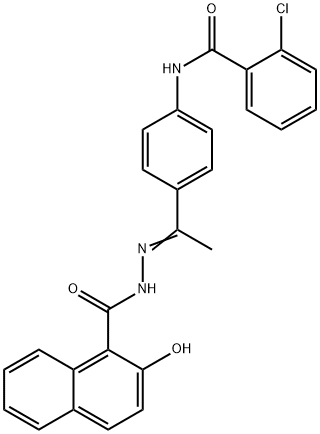 N-[(E)-1-[4-[(2-chlorobenzoyl)amino]phenyl]ethylideneamino]-2-hydroxynaphthalene-1-carboxamide Struktur