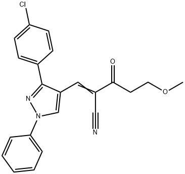 (2E)-2-[[3-(4-chlorophenyl)-1-phenylpyrazol-4-yl]methylidene]-5-methoxy-3-oxopentanenitrile Struktur