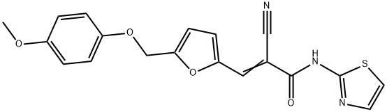 (E)-2-cyano-3-[5-[(4-methoxyphenoxy)methyl]furan-2-yl]-N-(1,3-thiazol-2-yl)prop-2-enamide Struktur