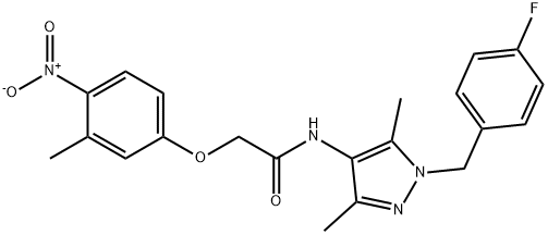 N-[1-[(4-fluorophenyl)methyl]-3,5-dimethylpyrazol-4-yl]-2-(3-methyl-4-nitrophenoxy)acetamide Struktur