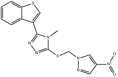 3-(1-benzothiophen-3-yl)-4-methyl-5-[(4-nitropyrazol-1-yl)methylsulfanyl]-1,2,4-triazole Struktur