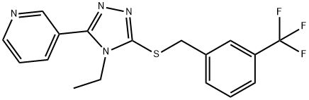 3-[4-ethyl-5-[[3-(trifluoromethyl)phenyl]methylsulfanyl]-1,2,4-triazol-3-yl]pyridine Struktur