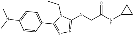 N-cyclopropyl-2-[[5-[4-(dimethylamino)phenyl]-4-ethyl-1,2,4-triazol-3-yl]sulfanyl]acetamide Struktur