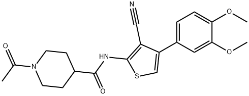 1-acetyl-N-[3-cyano-4-(3,4-dimethoxyphenyl)thiophen-2-yl]piperidine-4-carboxamide Struktur