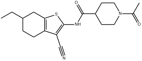 1-acetyl-N-(3-cyano-6-ethyl-4,5,6,7-tetrahydro-1-benzothiophen-2-yl)piperidine-4-carboxamide Struktur