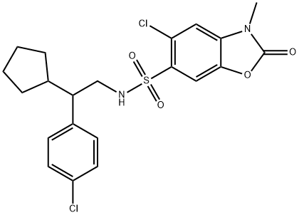 5-chloro-N-[2-(4-chlorophenyl)-2-cyclopentylethyl]-3-methyl-2-oxo-1,3-benzoxazole-6-sulfonamide Struktur