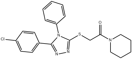 2-[[5-(4-chlorophenyl)-4-phenyl-1,2,4-triazol-3-yl]sulfanyl]-1-piperidin-1-ylethanone Struktur