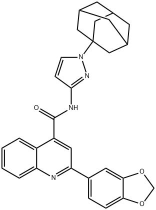 N-[1-(1-adamantyl)pyrazol-3-yl]-2-(1,3-benzodioxol-5-yl)quinoline-4-carboxamide Struktur