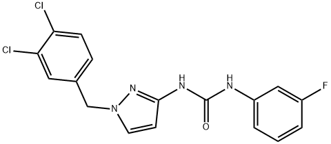 1-[1-[(3,4-dichlorophenyl)methyl]pyrazol-3-yl]-3-(3-fluorophenyl)urea Struktur