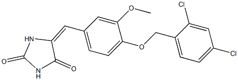 (5E)-5-[[4-[(2,4-dichlorophenyl)methoxy]-3-methoxyphenyl]methylidene]imidazolidine-2,4-dione Struktur