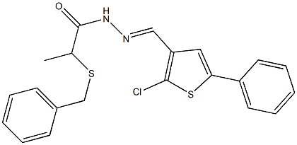 2-benzylsulfanyl-N-[(E)-(2-chloro-5-phenylthiophen-3-yl)methylideneamino]propanamide Struktur