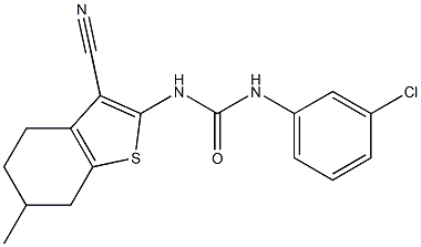 1-(3-chlorophenyl)-3-(3-cyano-6-methyl-4,5,6,7-tetrahydro-1-benzothiophen-2-yl)urea Struktur