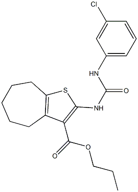 propyl 2-[(3-chlorophenyl)carbamoylamino]-5,6,7,8-tetrahydro-4H-cyclohepta[b]thiophene-3-carboxylate Struktur