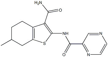 N-(3-carbamoyl-6-methyl-4,5,6,7-tetrahydro-1-benzothiophen-2-yl)pyrazine-2-carboxamide Struktur